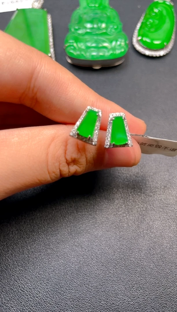 吊坠(不含链)银S925镶嵌翡翠耳钉