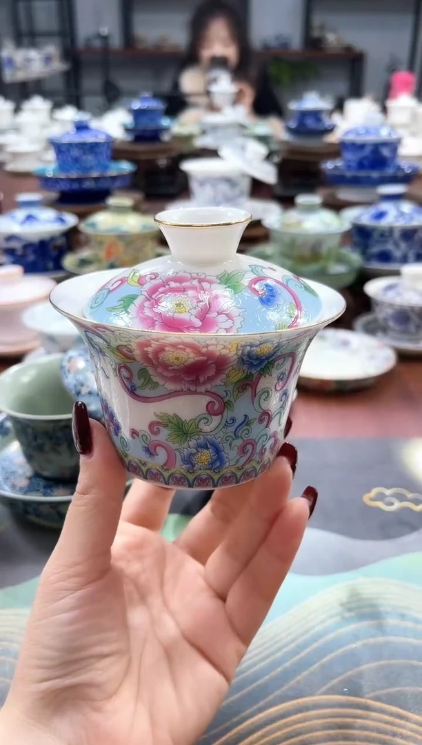 【闪购商品】掐银牡丹珐琅彩两才盖碗