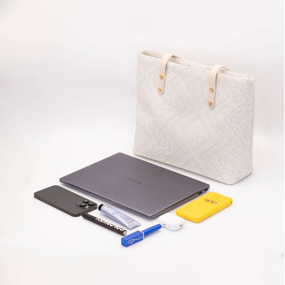 【广西非遗】壮锦素白几何手提托特包时尚百搭单肩