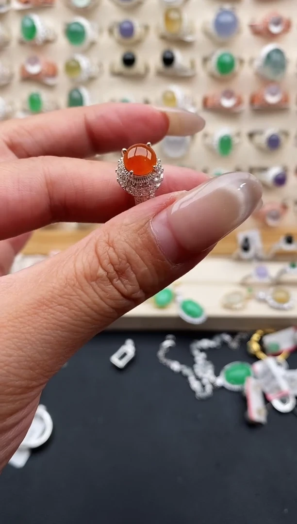 银S925镶嵌戒指翡翠缅甸天然A货翡翠22  9-7