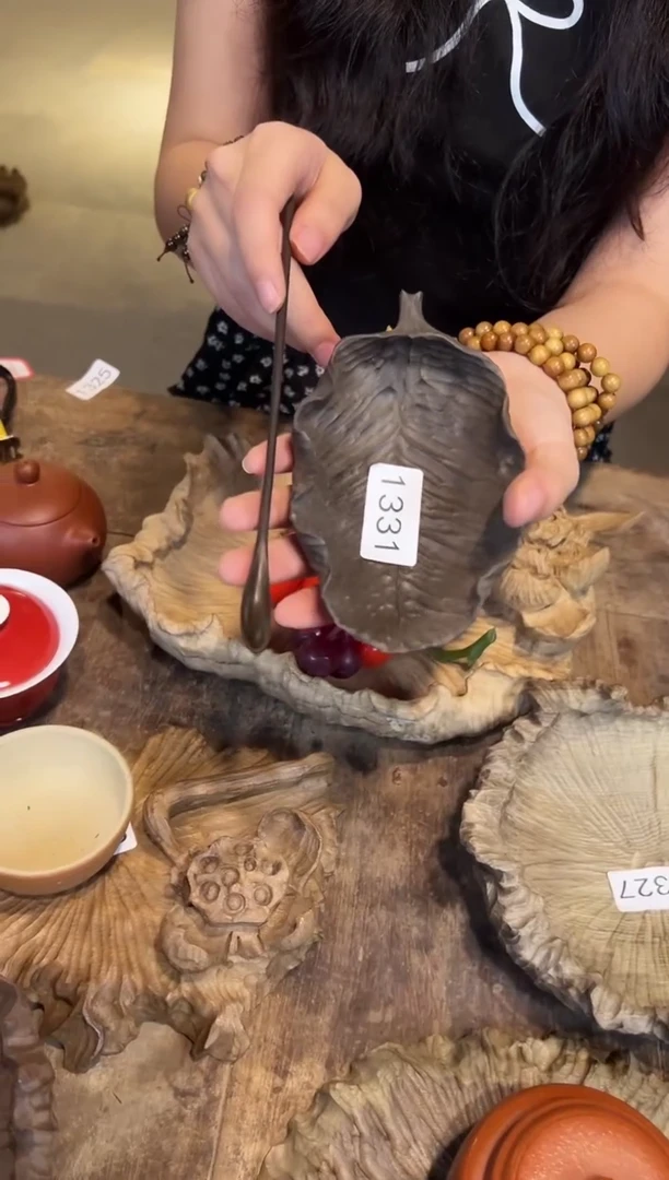 木马*1331号老乌木雕刻茶则+茶拨