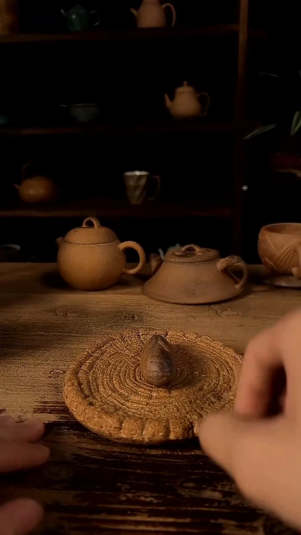 老岩泥粗陶知了知了茶宠摆件