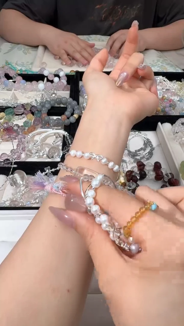 水晶手链银S925镶嵌有棉裂C007白水无事牌弯管款