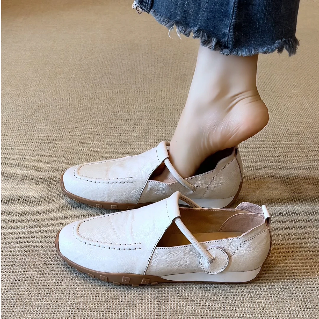 nnmiss·34-40/4cm法式复古圆头深口丁字带魔术贴小皮鞋内增高单鞋