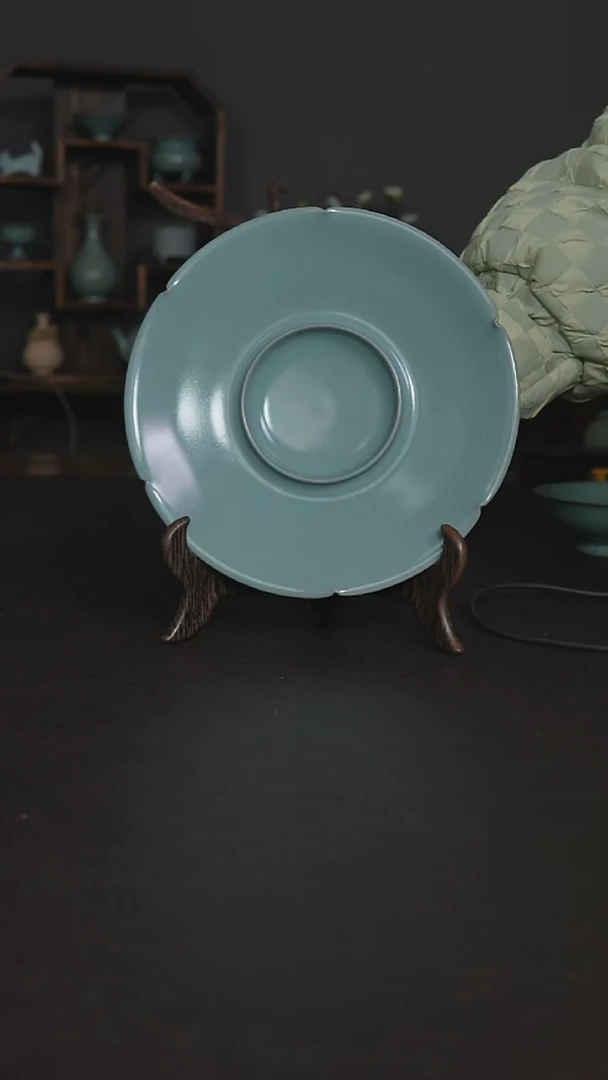 摆件陶手工葵口盏托微瑕11