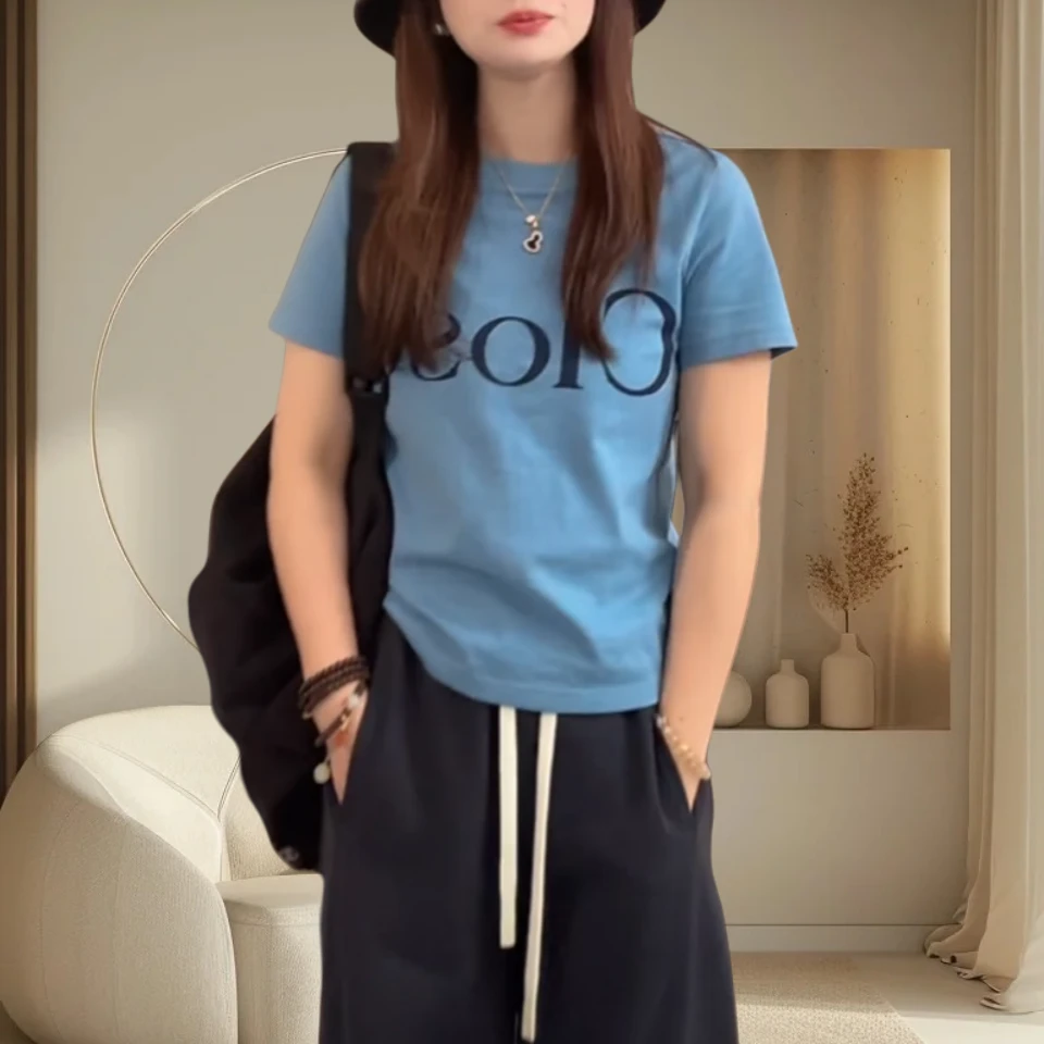 美式字母印花修身显瘦短袖T恤女2025夏季新款时尚潮感气质上衣