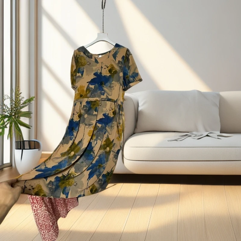 10175-女装年轻妈妈装夏季短袖连衣裙显瘦高级感遮肉裙子【G仓】