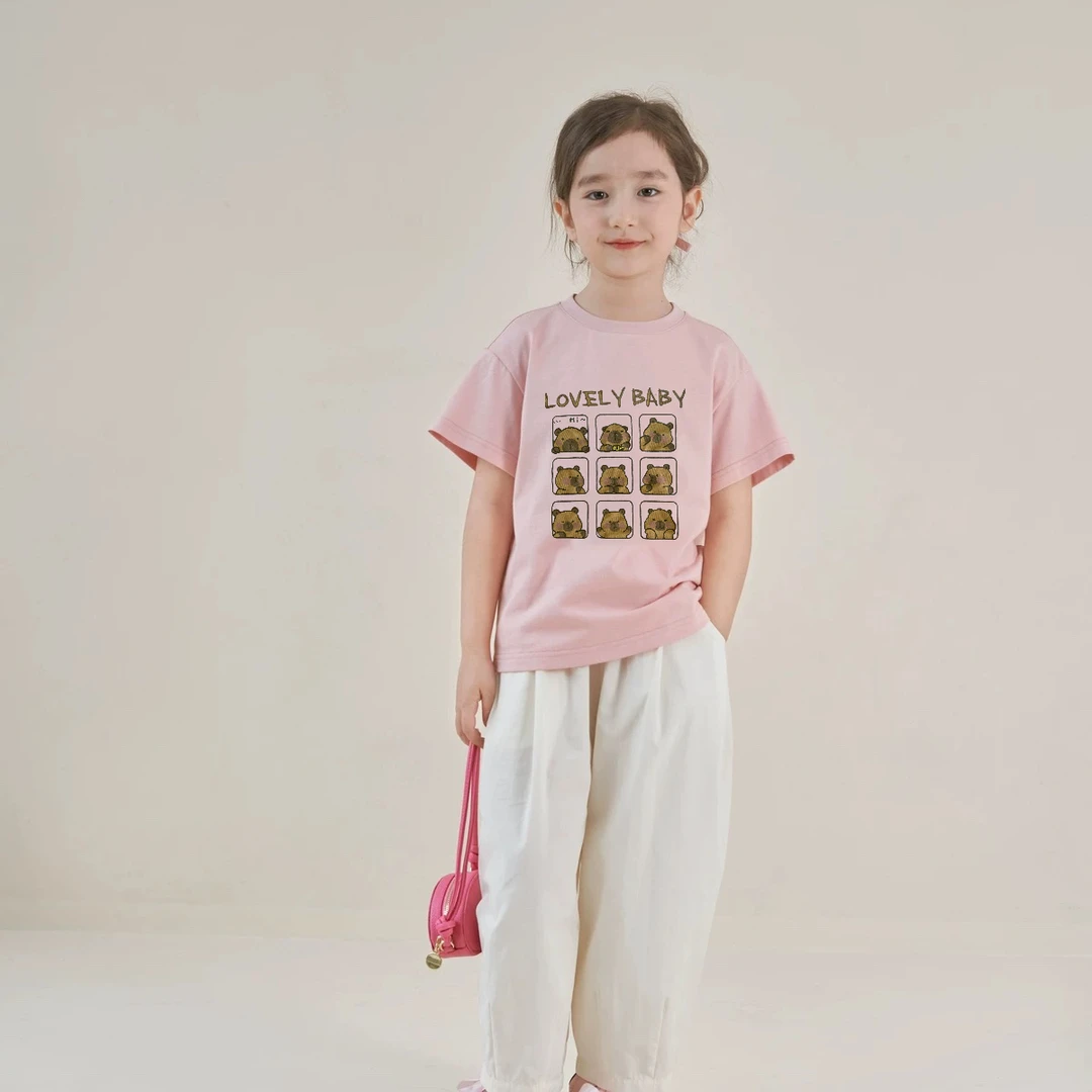 婴格朗迪T68组合卡皮吧啦夏季儿童男女T恤短袖上衣透气印花