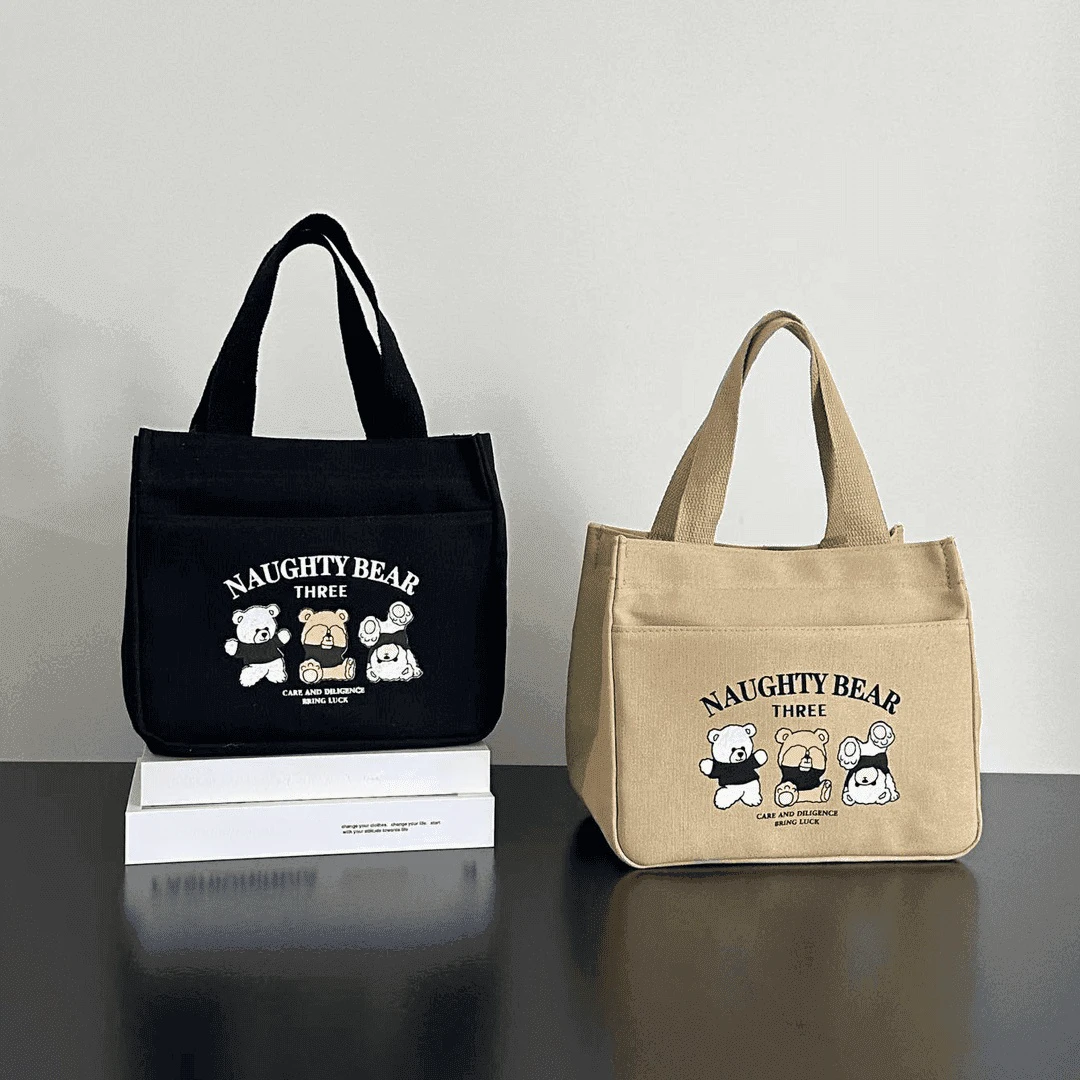 时尚高颜值帆布手提包外出简约学生上班族拎包百搭饭盒上班便当包