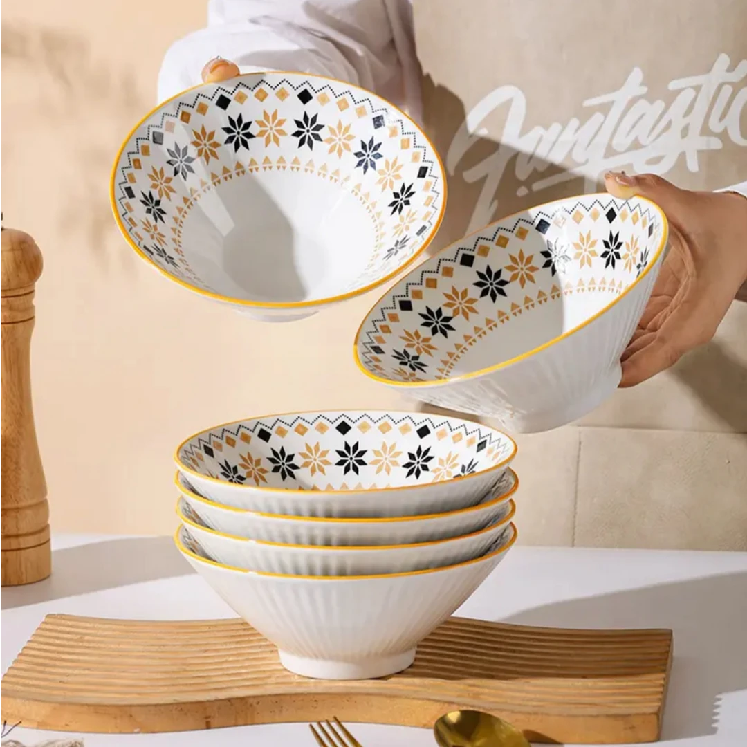 6个7英寸波西米亚斗笠碗家用陶瓷釉下彩面碗