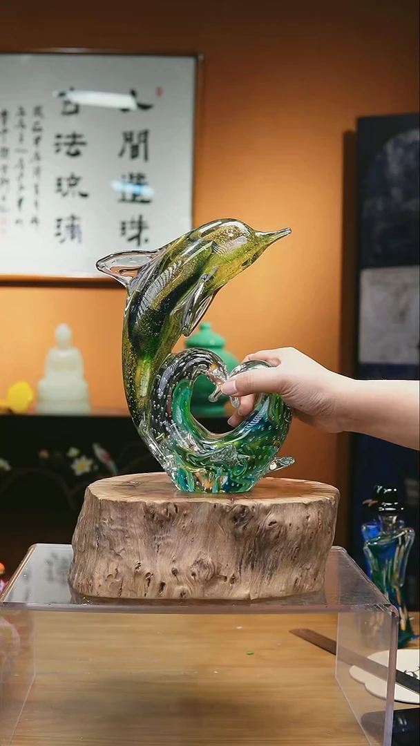 手工艺品琉璃一跃而起的海豚琉璃摆件