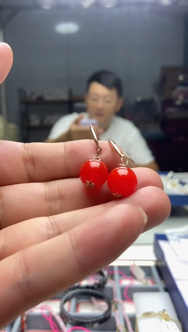 合金耳坠玛瑙/玉髓耳钩