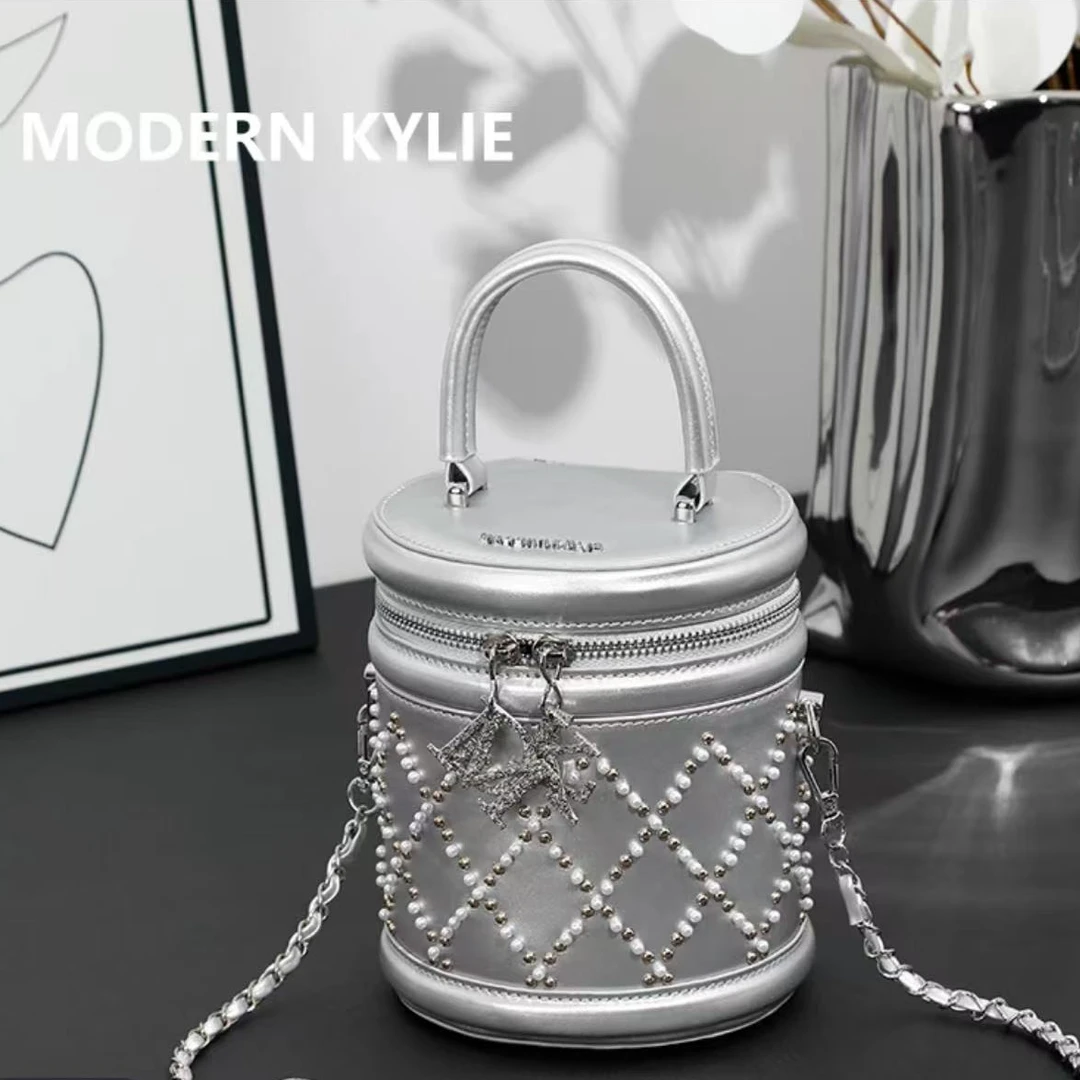 【摩登凯莉】珍珠少女发财桶真皮高级感包包诗诗明星同款A627