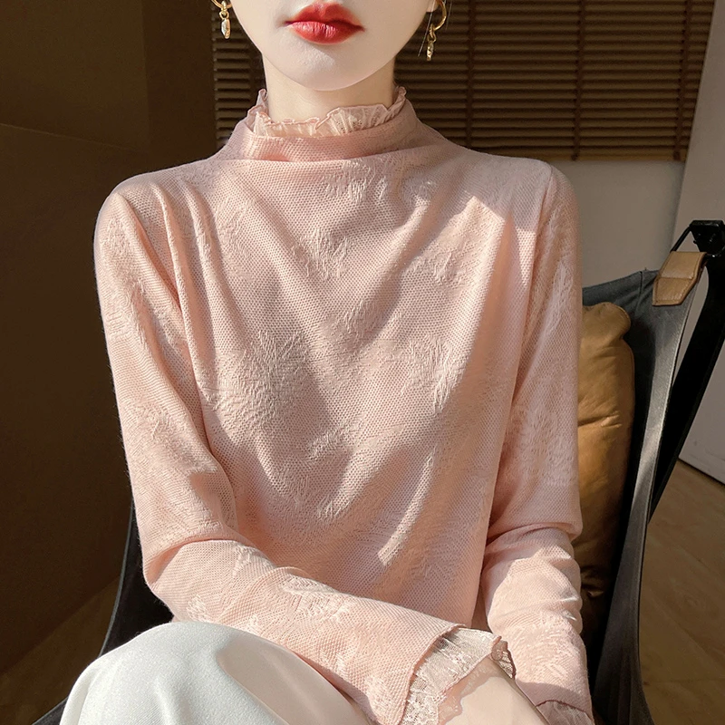 ZHANGLIXI春秋半高领镂空毛衣女针织长袖套头纯色QHZH-Z56