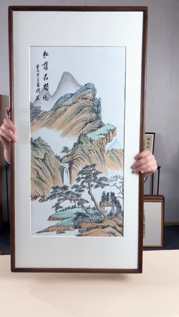 【闪购商品】国画手绘*松荫品读图*47*92cm实木框