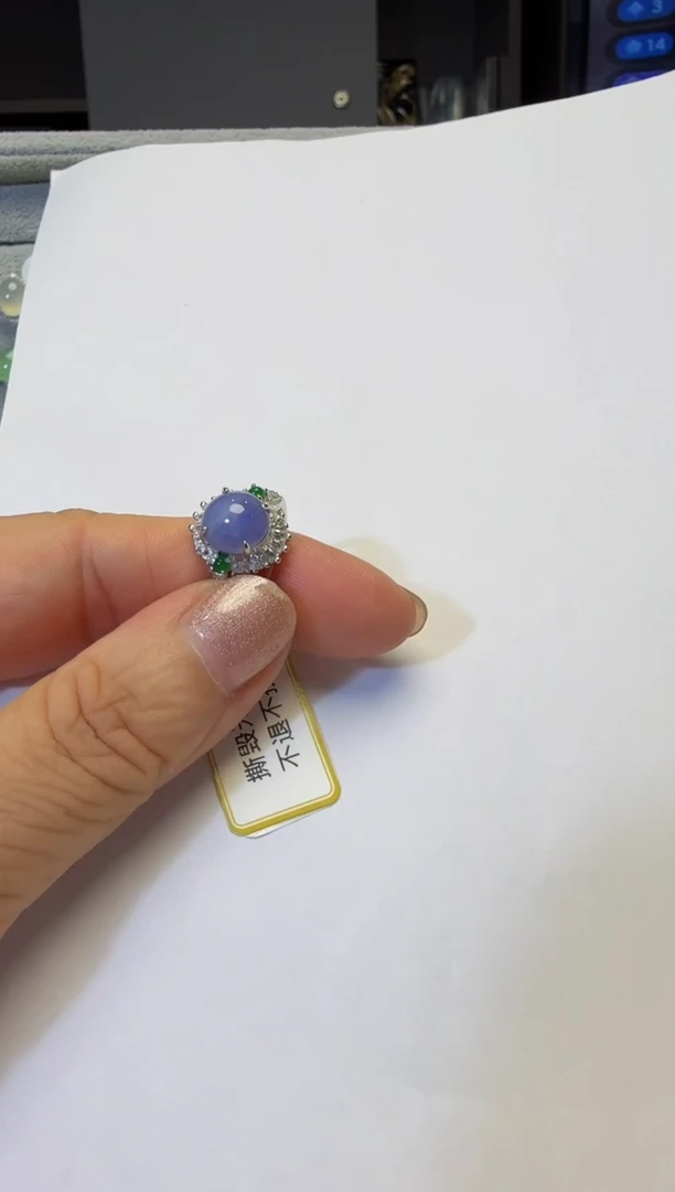 银S925镶嵌戒指翡翠925银镶缅甸A货翡翠戒指