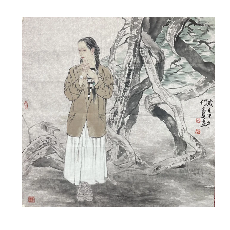 何家英《人物》画 四尺斗方 H-T-WBL-2136-镜片-A
