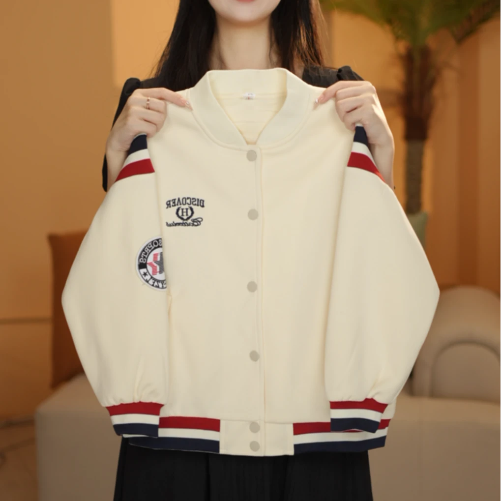女童2025秋棒球服清新碎花纹路时尚连帽开衫外套测22