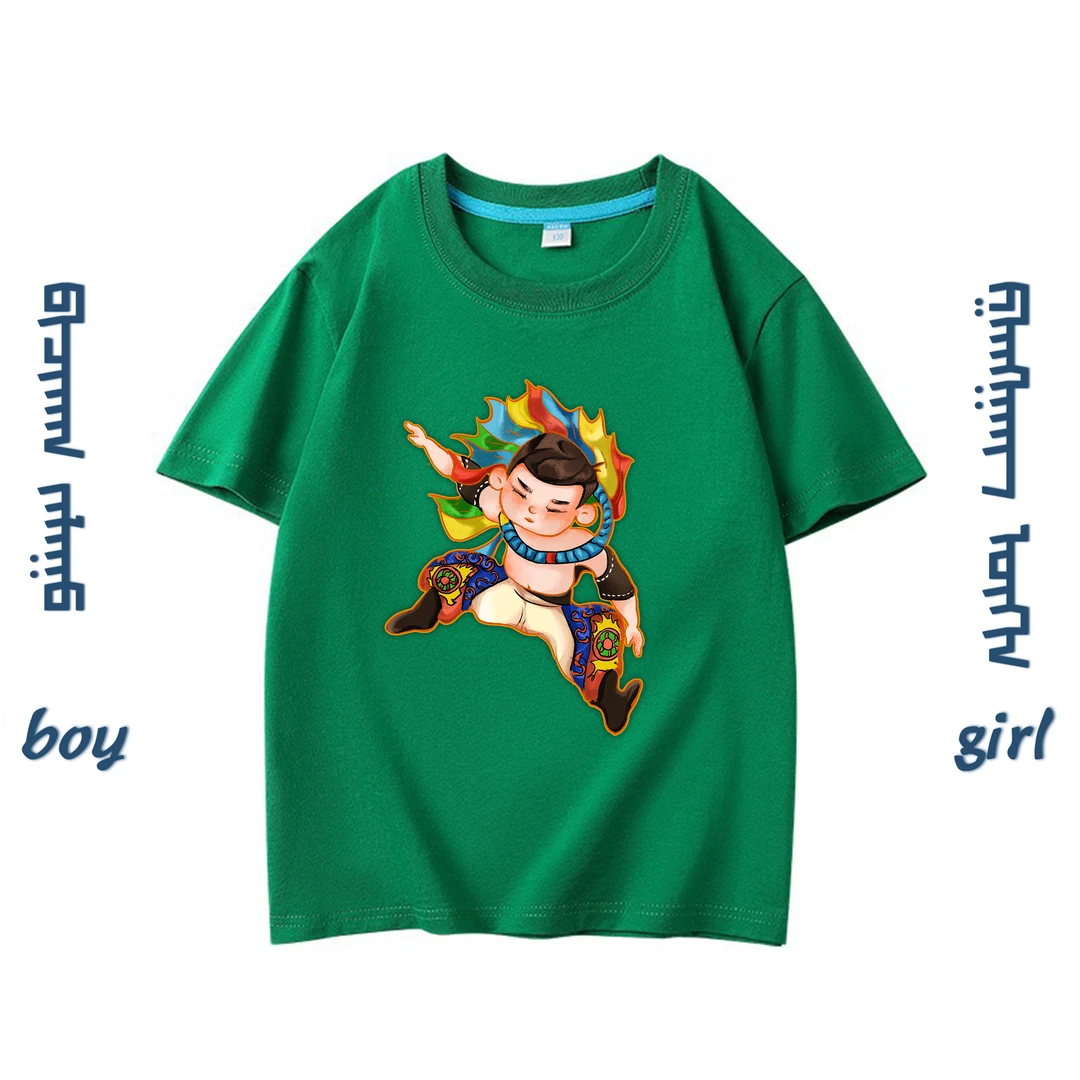 蒙古元素儿童半袖纯棉夏季印花圆领潮流休闲洋气