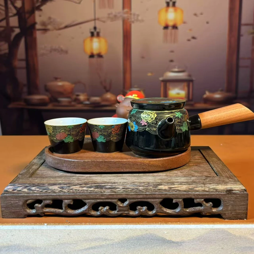海浪花家用复古侧把壶带两杯带茶盘A001