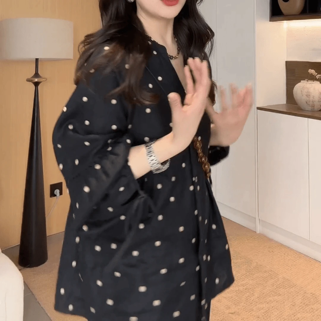 洋气灯笼袖黑色波点长袖衬衫女2025春夏新款极简风小众时尚上衣