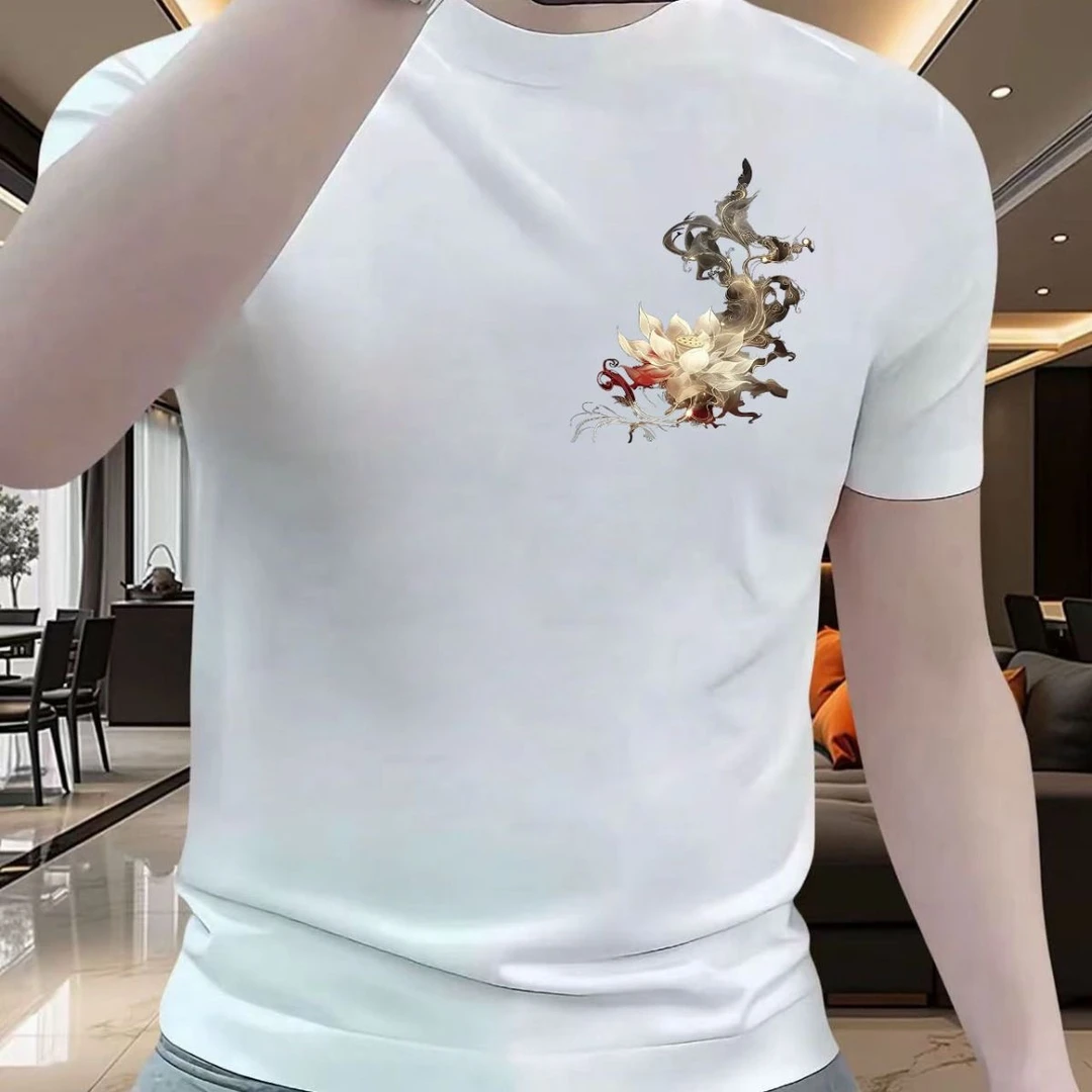 潮牌T恤短袖男士2025夏季新款时尚休闲百搭纯棉宽松圆领大码印花