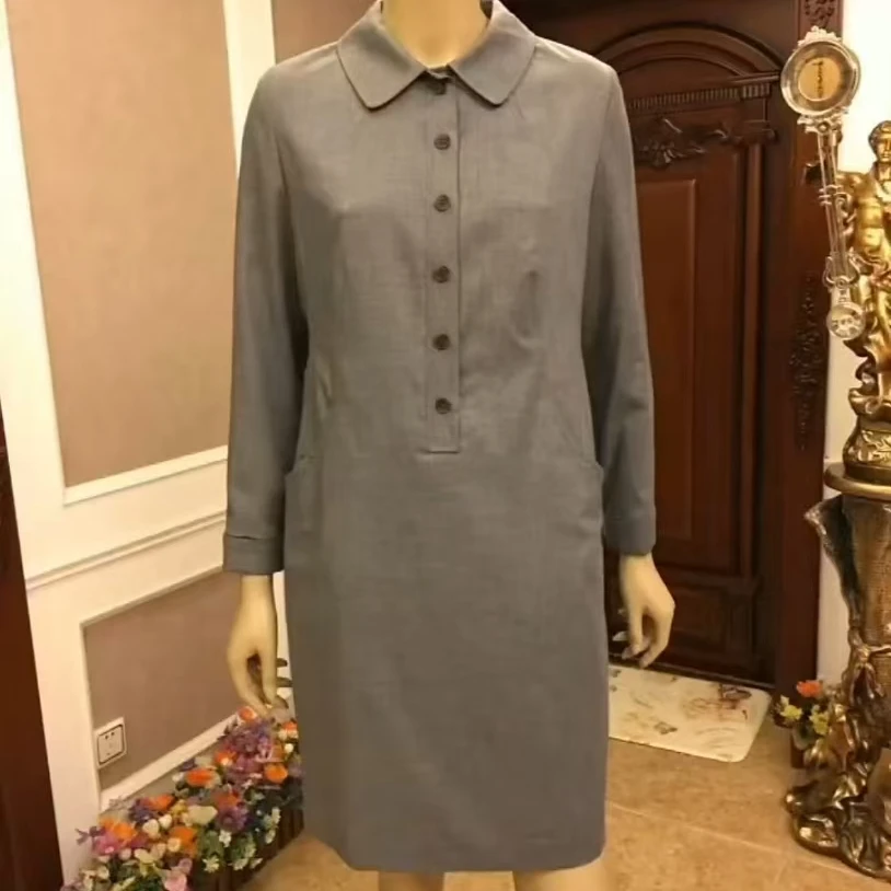 灰毛料里外弹力连衣裙