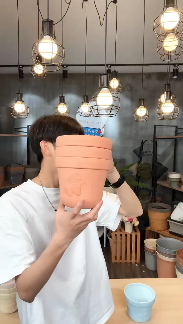 直播间水果草莓盆深红陶色3只