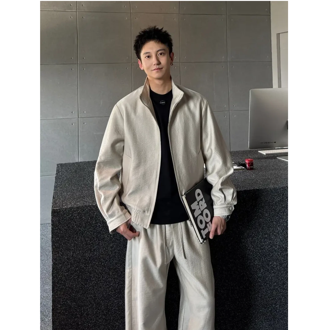 早秋新品莱赛尔天丝面料男款夹克轻奢简约风开衫外套休闲百搭上衣