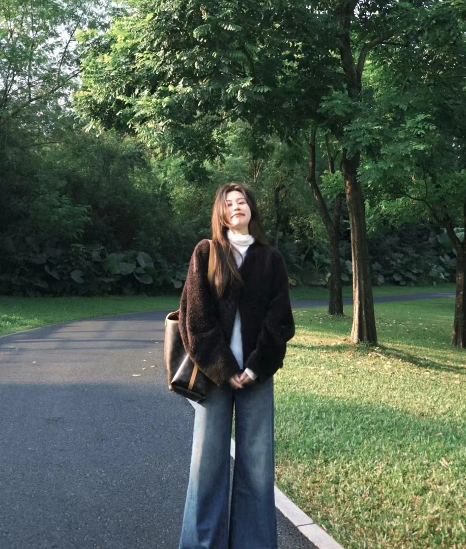 格纹连帽外套经典长袖拉链短款休闲女士