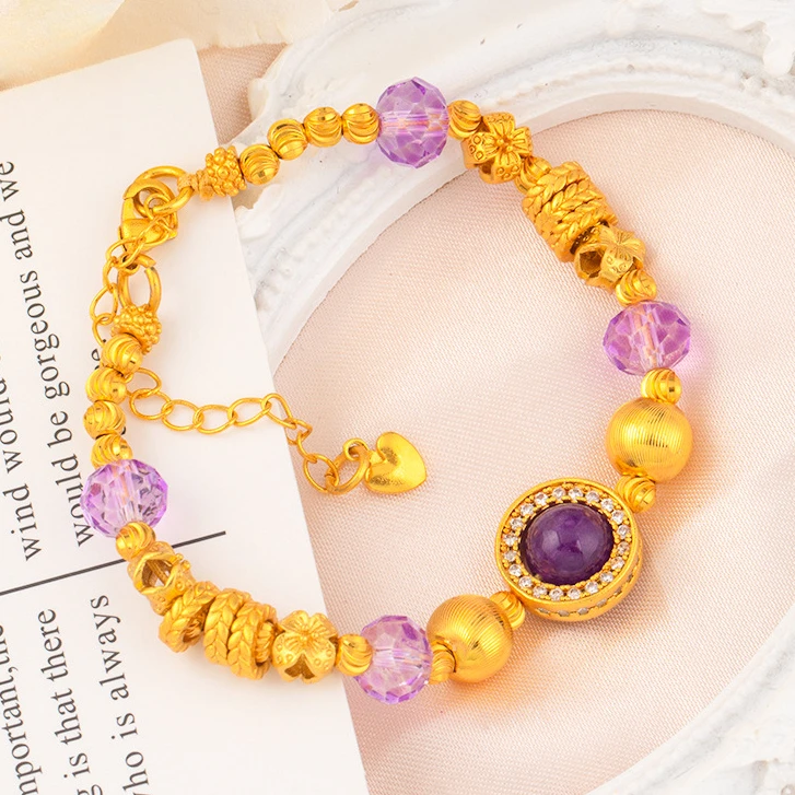 铜合金手链 紫色星辰盘缠金手链新中式奢华时尚气质手链长久保色