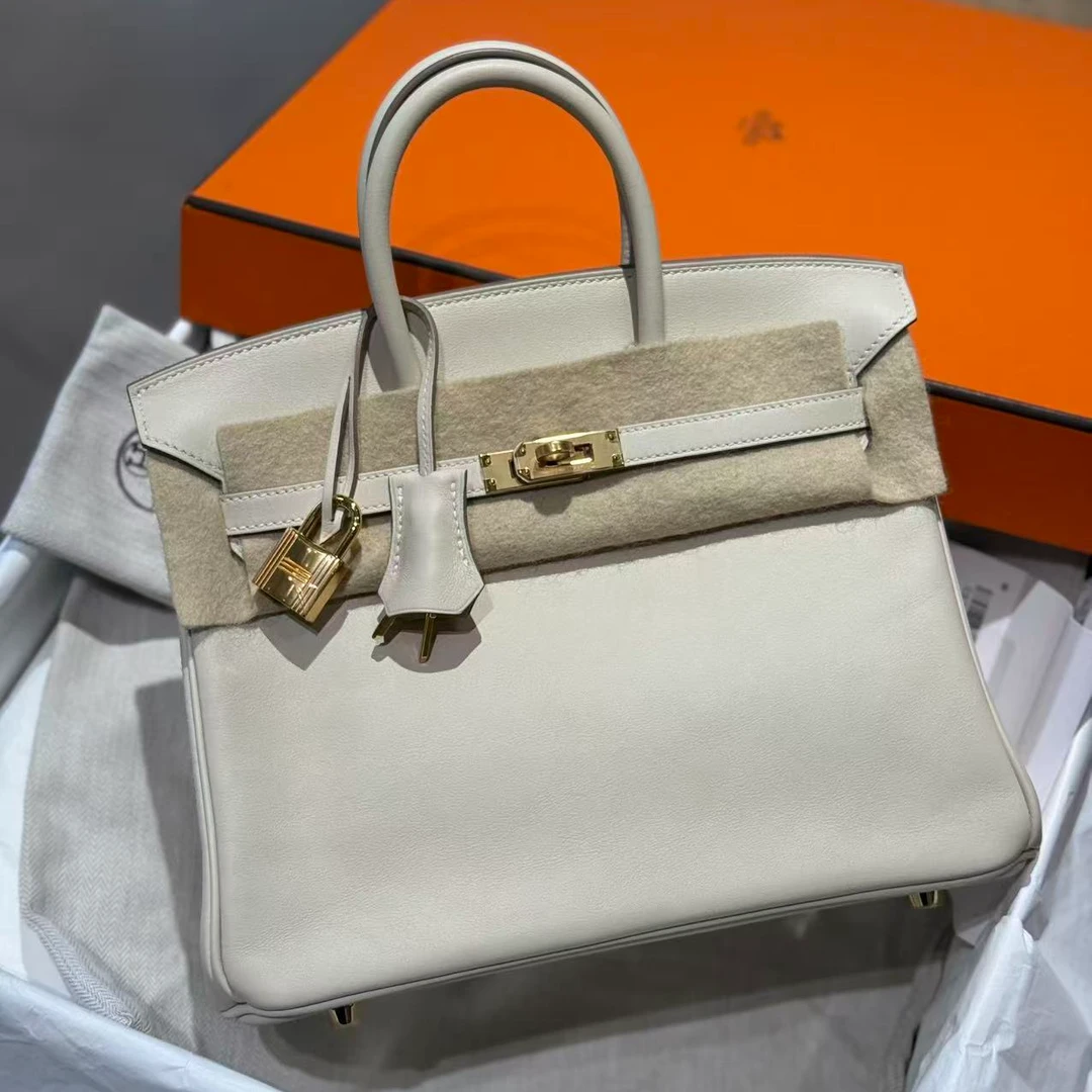99新 Hermes/爱马仕 Birkin25 奶昔白 金扣 swift X刻/090721