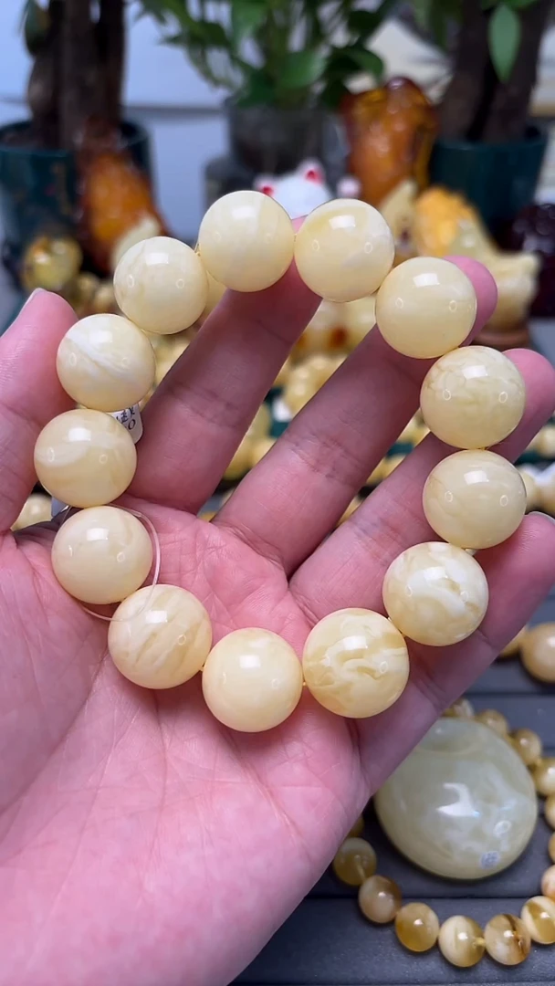 手串蜜蜡未镶嵌p36收藏臻品白蜡虎皮单圈 44.77克 18+mm