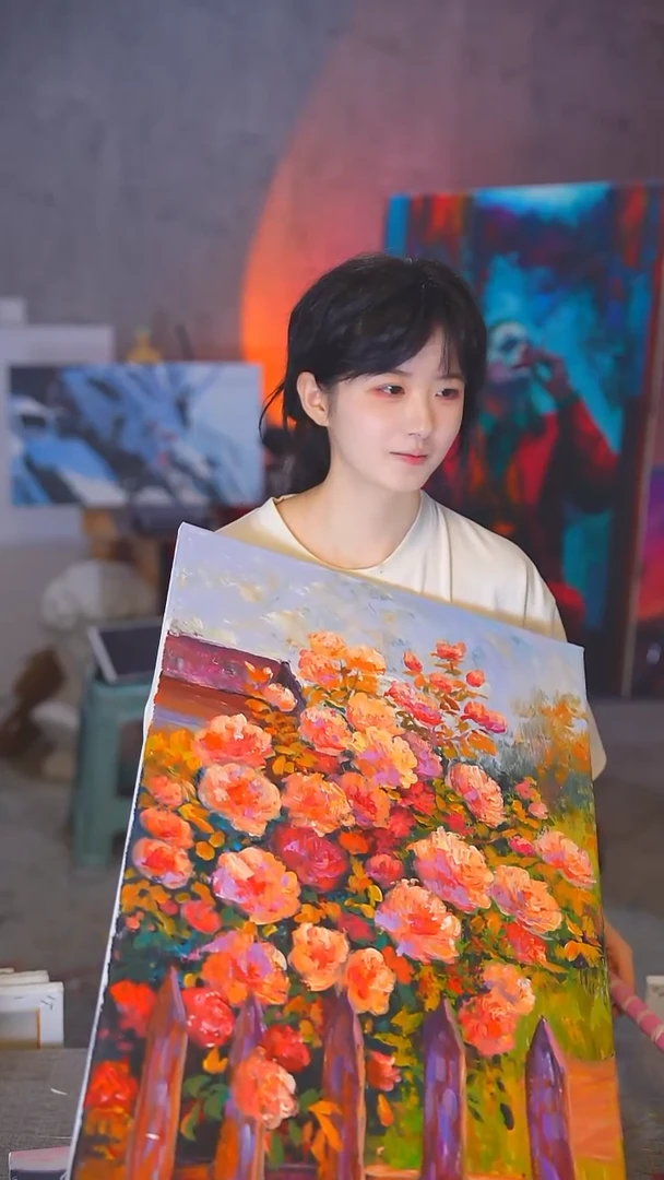 油画不**班栅栏花花丙烯画纯手绘