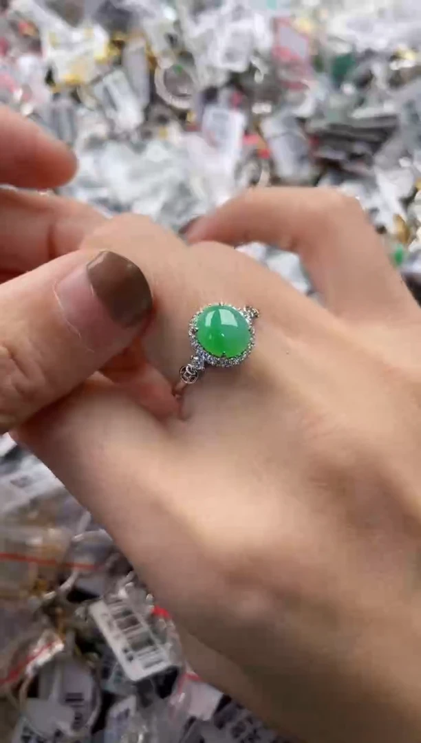 银S925镶嵌戒指翡翠666   7