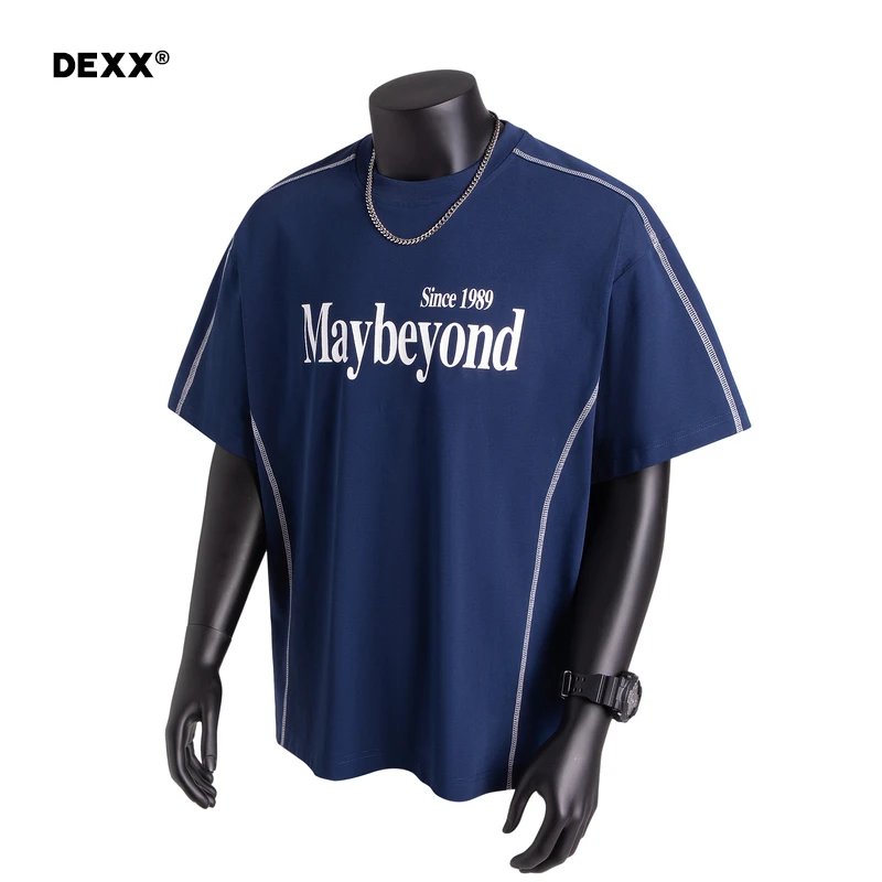 美式冰感棉撞色明线拼接索罗娜短袖男士宽松运动休闲百搭印花T恤