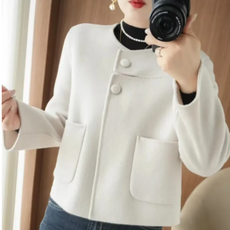 新款2025双面羊毛韩版大衣慵懒风气质小香风外套时尚宽松女百搭