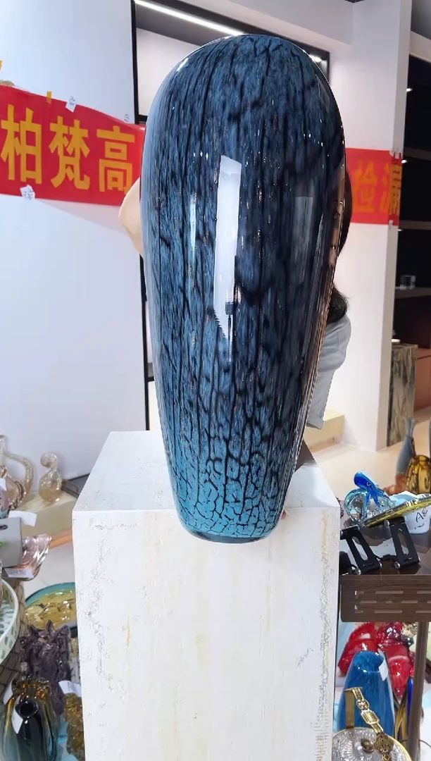 琉璃蓝色落地花瓶清仓A81