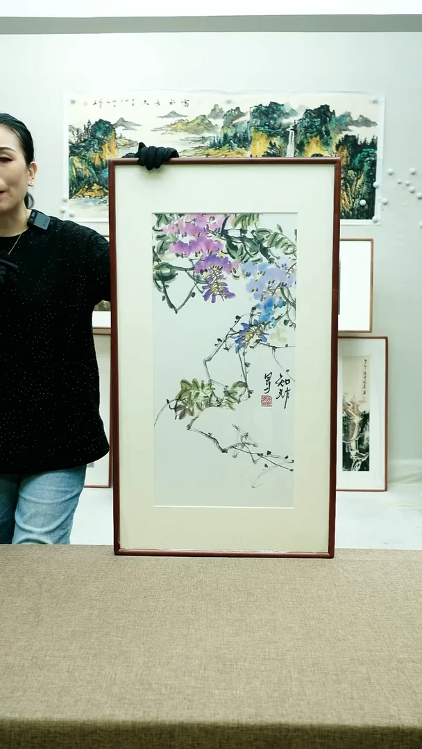 国画52*92知非手绘花鸟带框