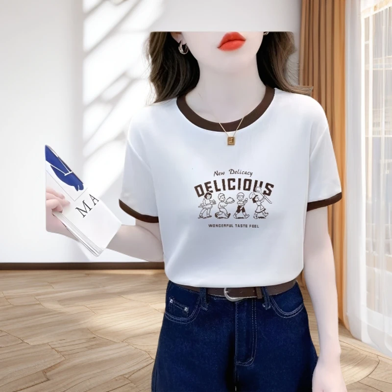 纯棉新款夏季印花卡通动漫小众打底T恤圆领设计感短袖半袖短款