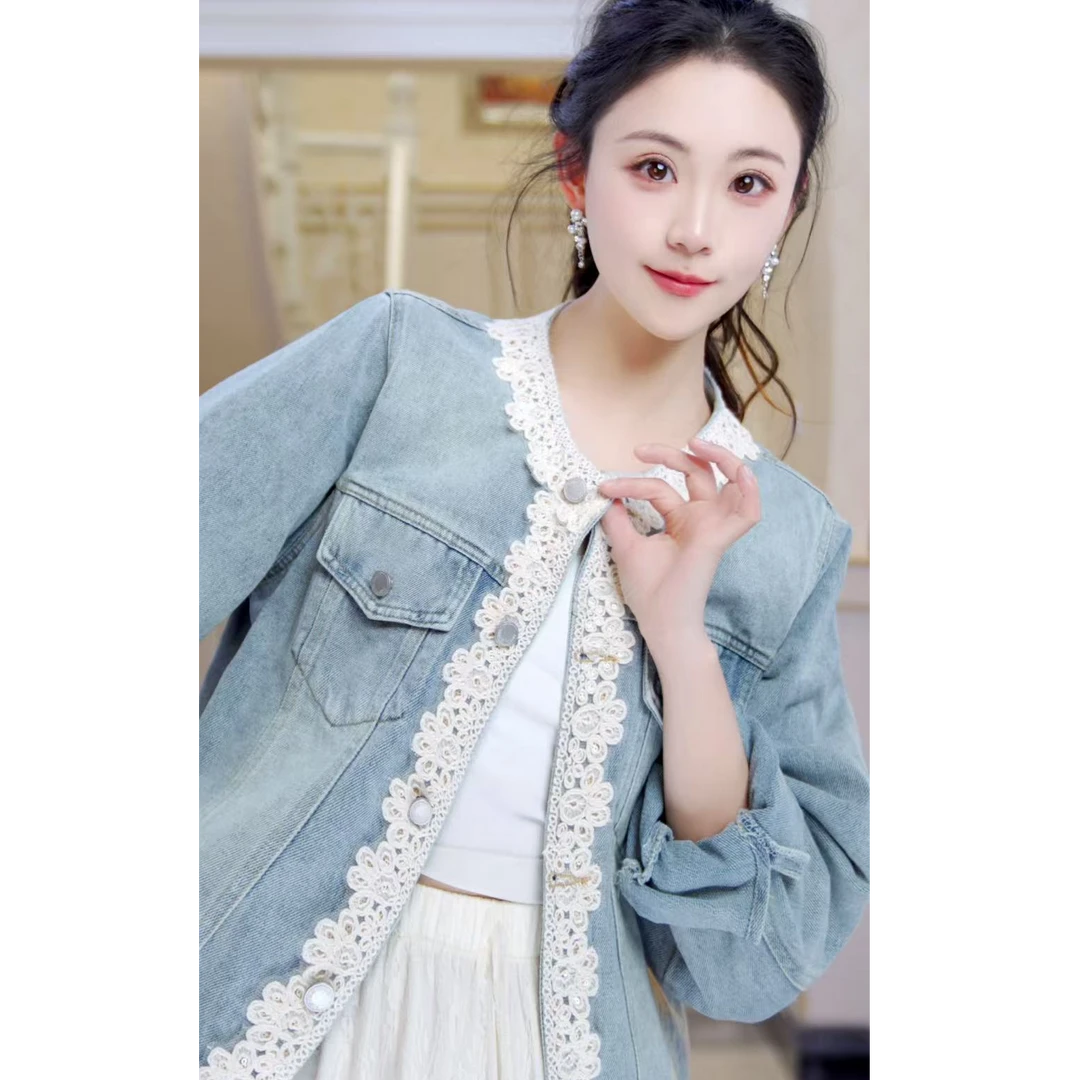 时尚百搭花边牛仔外套813815