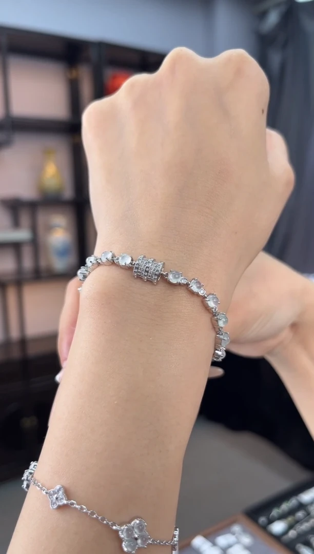 银S925镶嵌手链翡翠小九翡翠/003619r/多样性发一