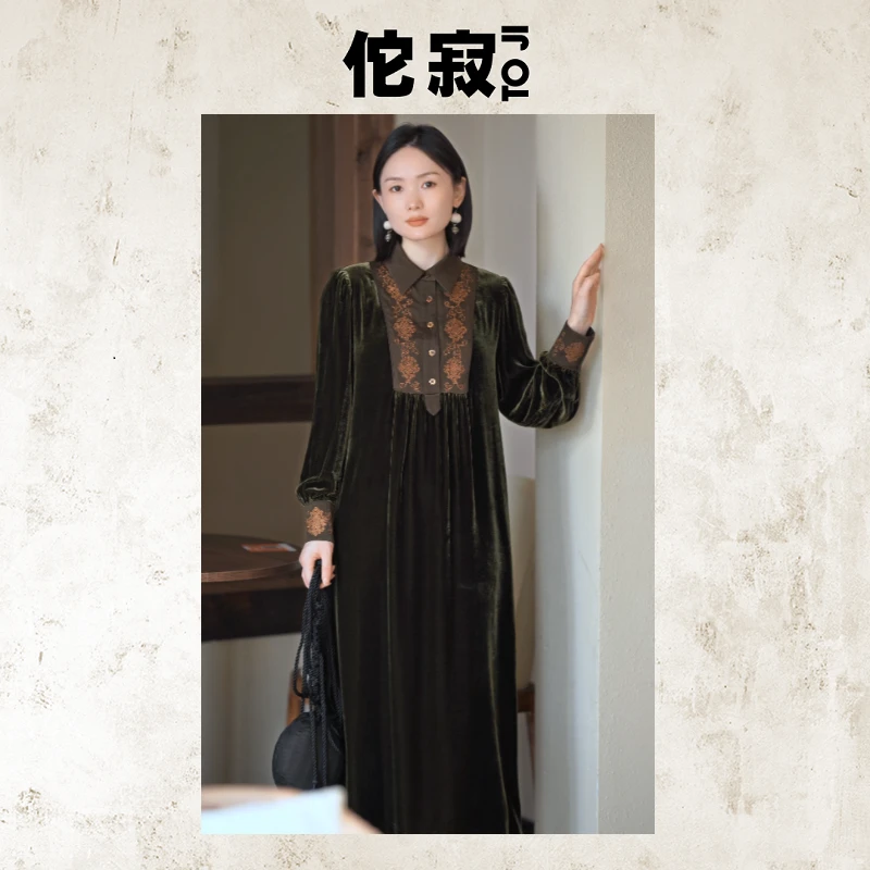 TOJI佗寂时尚秋季新款日常休闲丝绒长款连衣裙TWO3L619