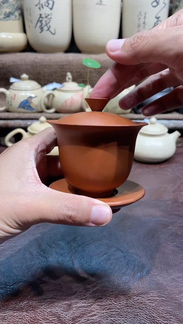 泥塑王宇红色复烧盖碗130cc