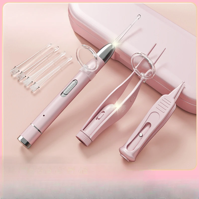 2026新款金属发光耳勺儿童可充电挖耳勺套装掏耳镊鼻屎夹采耳工具