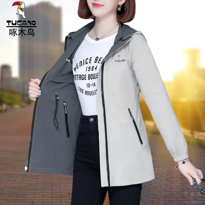 TUCANO/啄木鳥风衣女双面穿休闲外套女中长款百搭时尚春秋季上衣