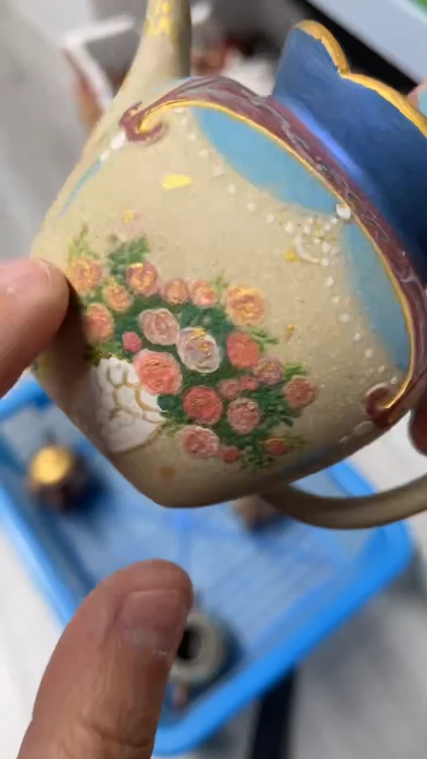 茶壶紫砂花花幔帐壶微微瑕