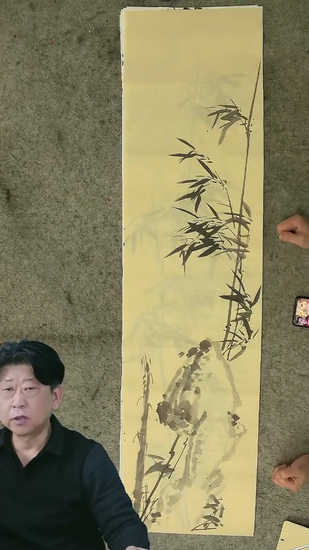 国画四尺对开  墨竹条屏 34*138cm