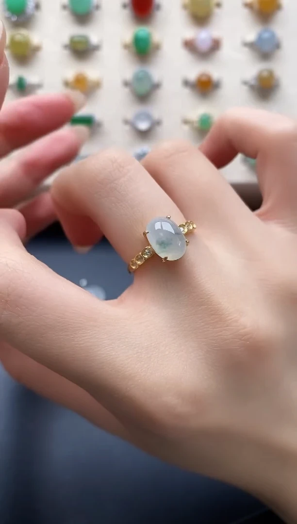 银S925镶嵌戒指翡翠一物一证一礼盒