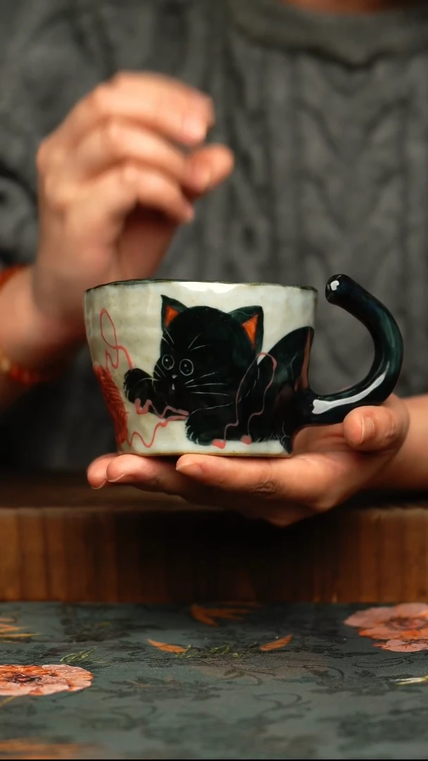杯釉下彩手工手绘同款陶器